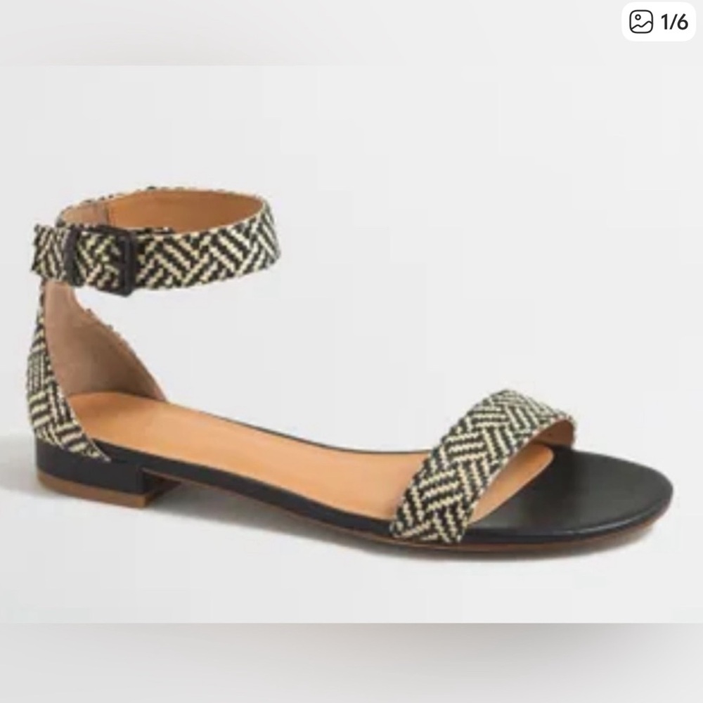 J. Crew Black and Cream Raffia Sandals